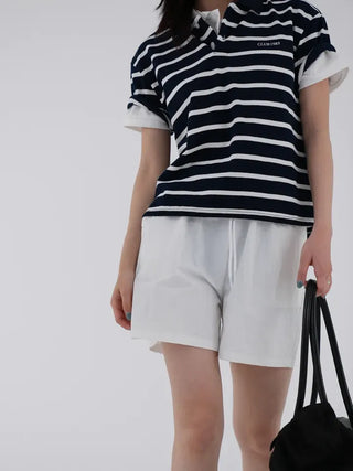 Embroidered collared short-sleeve tee
