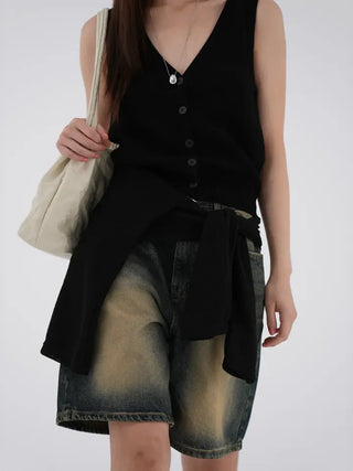 Roaming Washed Half Denim Pants