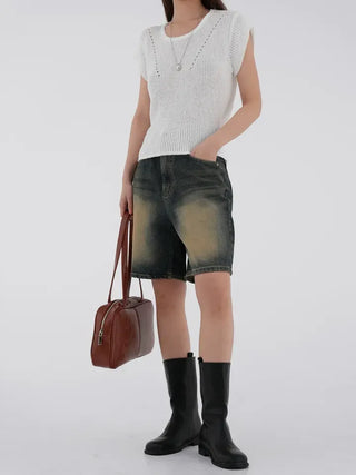 Roaming Washed Half Denim Pants