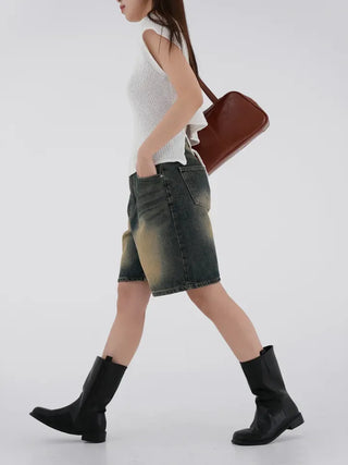 Roaming Washed Half Denim Pants