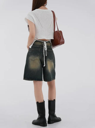 Roaming Washed Half Denim Pants