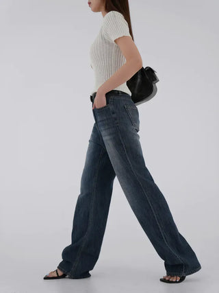 Orange back slit short-sleeve knit