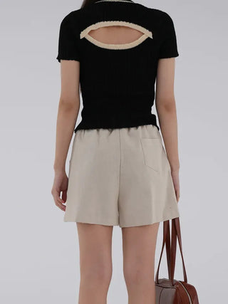 Orange back slit short-sleeve knit