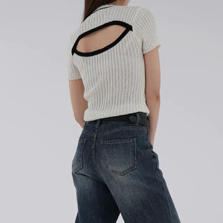 Orange back slit short-sleeve knit