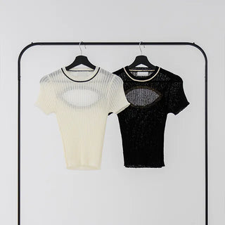 Orange back slit short-sleeve knit