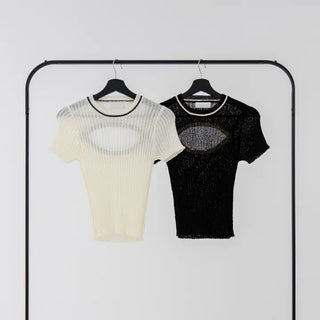 Orange back slit short-sleeve knit