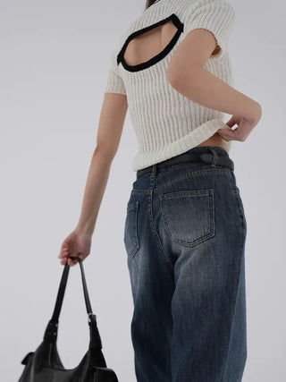 Orange back slit short-sleeve knit