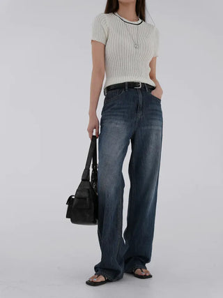 Orange back slit short-sleeve knit