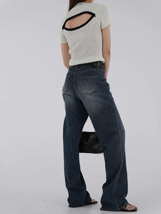 Orange back slit short-sleeve knit