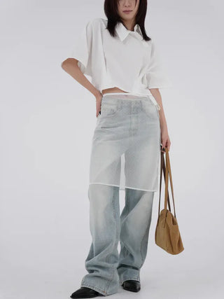 Isola Diagonal Neck Pintuck Crop Shirt