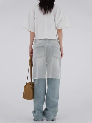 Isola Diagonal Neck Pintuck Crop Shirt