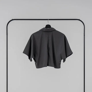 Isola Diagonal Neck Pintuck Crop Shirt