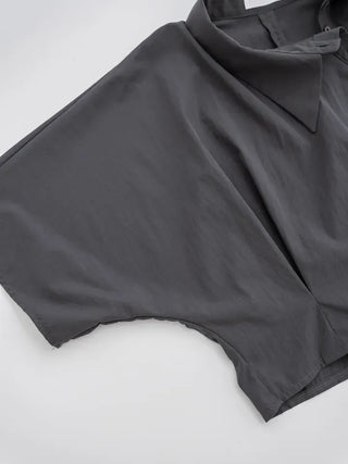 Isola Diagonal Neck Pintuck Crop Shirt
