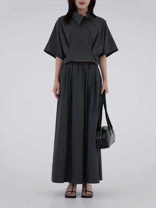 Isola Diagonal Neck Pintuck Crop Shirt