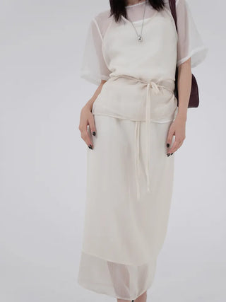 Thessaly wrinkled see-through layered skirt