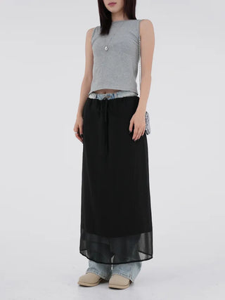 Thessaly wrinkled see-through layered skirt