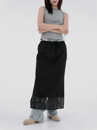 Thessaly wrinkled see-through layered skirt