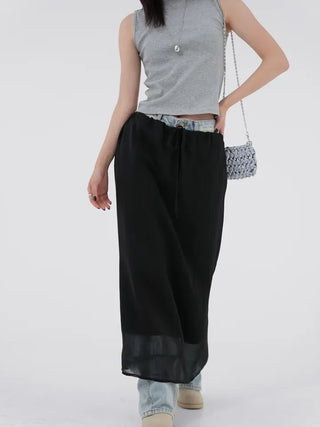 Thessaly wrinkled see-through layered skirt