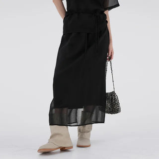 Thessaly wrinkled see-through layered skirt