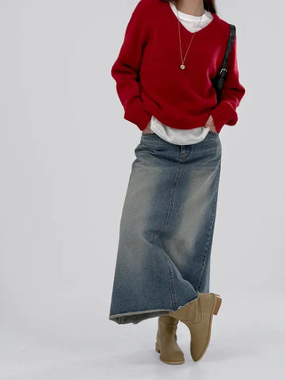 Minuet vintage denim long skirt