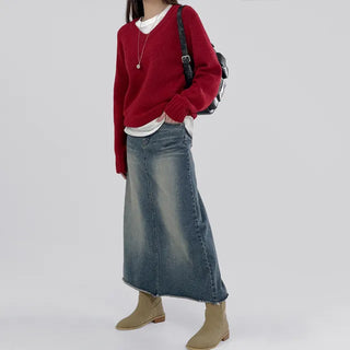 Minuet vintage denim long skirt