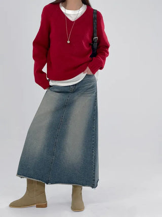 Minuet vintage denim long skirt