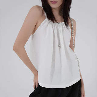 Kashiren Neck Shirring Ribbon Sleeveless Blouse