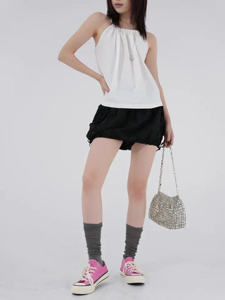 Kashiren Neck Shirring Ribbon Sleeveless Blouse