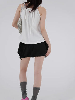 Kashiren Neck Shirring Ribbon Sleeveless Blouse
