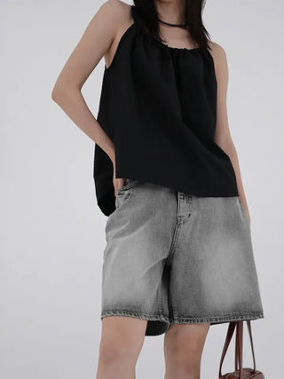 Kashiren Neck Shirring Ribbon Sleeveless Blouse