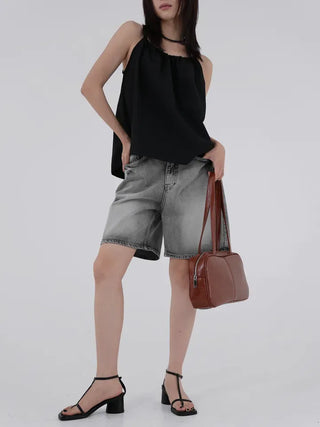 Kashiren Neck Shirring Ribbon Sleeveless Blouse