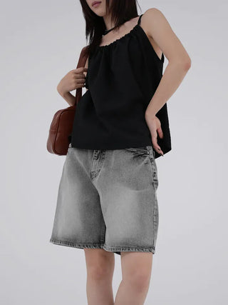 Kashiren Neck Shirring Ribbon Sleeveless Blouse