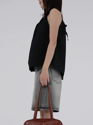 Kashiren Neck Shirring Ribbon Sleeveless Blouse