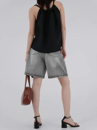 Kashiren Neck Shirring Ribbon Sleeveless Blouse