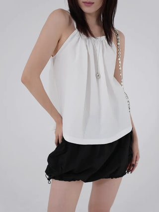 Kashiren Neck Shirring Ribbon Sleeveless Blouse