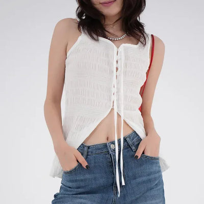 Avenel Wrinkle Strap Open Sleeveless Blouse
