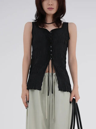 Avenel Wrinkle Strap Open Sleeveless Blouse