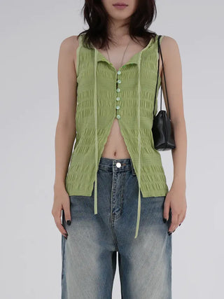 Avenel Wrinkle Strap Open Sleeveless Blouse