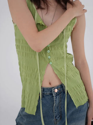 Avenel Wrinkle Strap Open Sleeveless Blouse