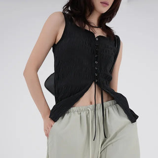 Avenel Wrinkle Strap Open Sleeveless Blouse