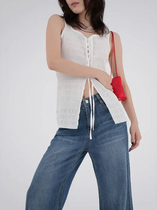 Avenel Wrinkle Strap Open Sleeveless Blouse