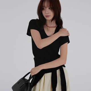 Lipin V-neck Simple Short Sleeve T-shirt