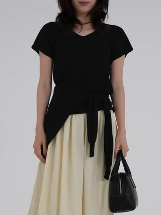 Lipin V-neck Simple Short Sleeve T-shirt