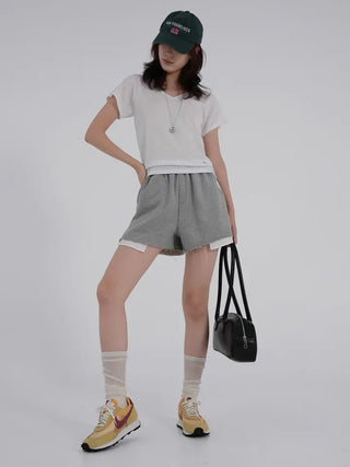Lipin V-neck Simple Short Sleeve T-shirt
