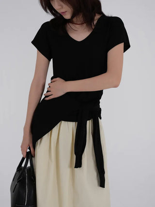 Lipin V-neck Simple Short Sleeve T-shirt