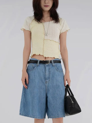 Shinun Diamond Punching Color Block Frill Tee