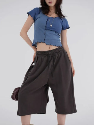 Shinun Diamond Punching Color Block Frill Tee