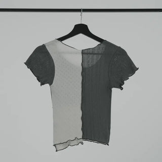 Shinun Diamond Punching Color Block Frill Tee