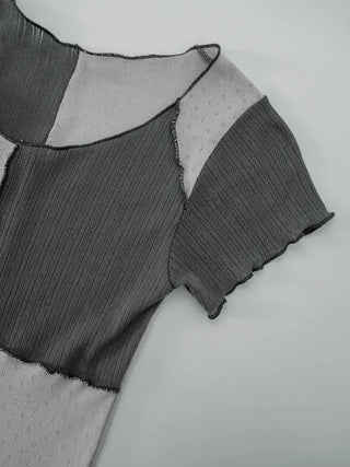 Shinun Diamond Punching Color Block Frill Tee