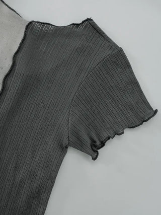Shinun Diamond Punching Color Block Frill Tee
